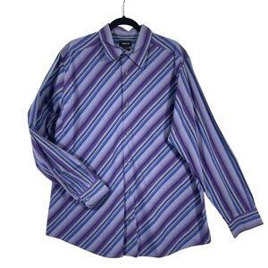 Claiborne Mens XXL Long Sleeve Button Down Shirt Purple Blue Stripe Cotton